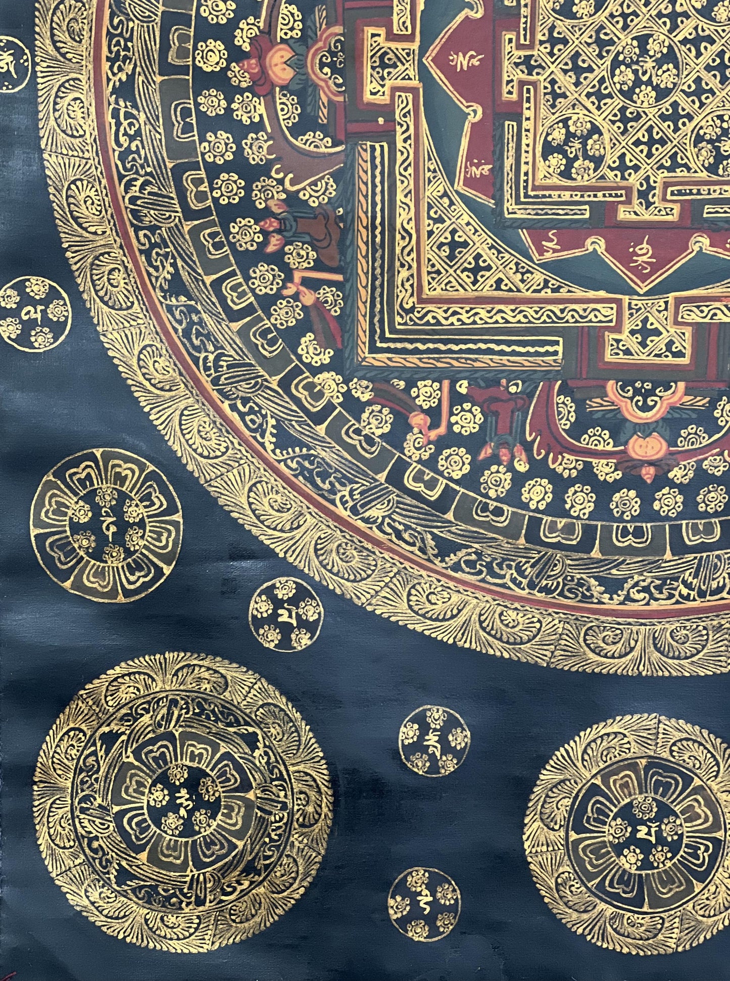 Om Mantra Mandala Thangka | Tibetan Painting with Silk Brocade