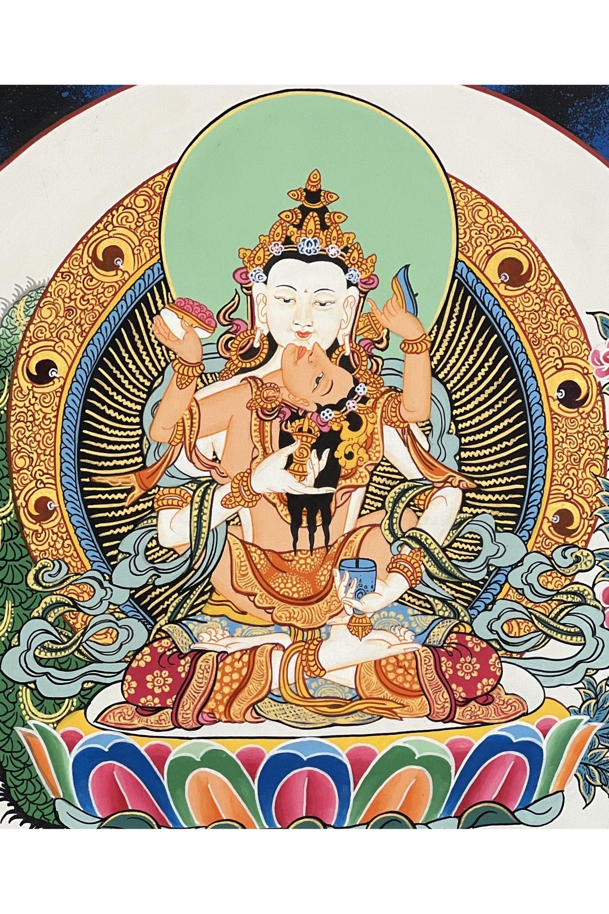 Hand-painted Vajrasattva Thangka, Shakti Dorje Sempa, Silk Brocade