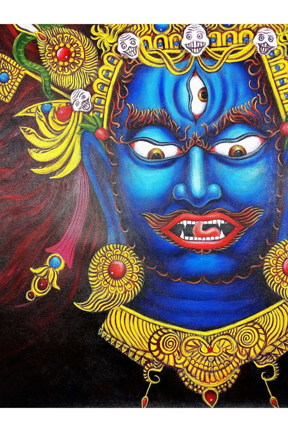 Bhairava Face Painting, Hand-Painted Acrylic Art (24x30 Inches)