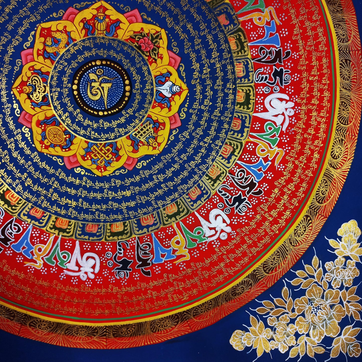 Om Mantra Mandala Thangka | Hand-Painted Tibetan Meditation Painting