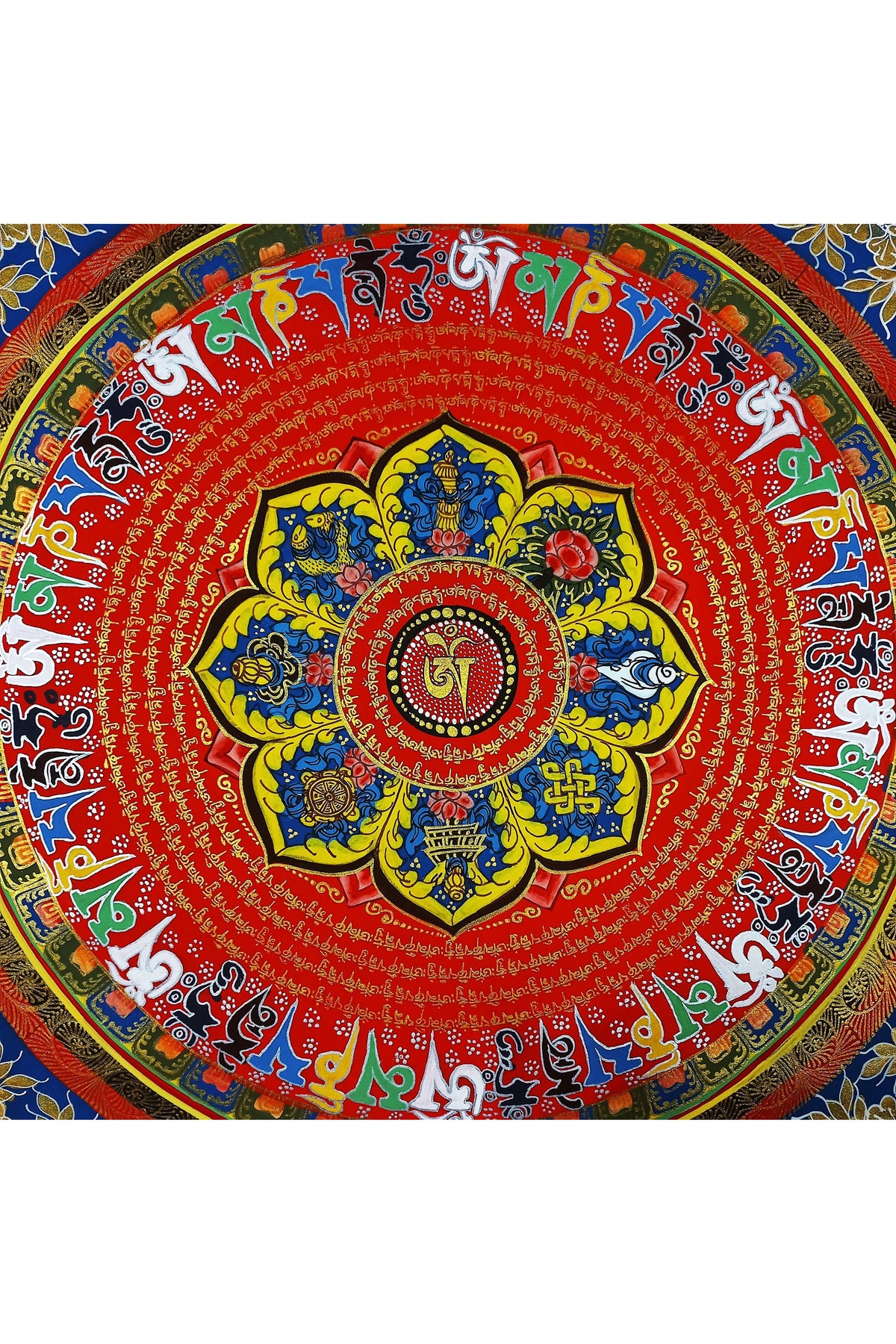 Handmade Om Mantra Mandala Thangka | Tibetan Meditation Painting