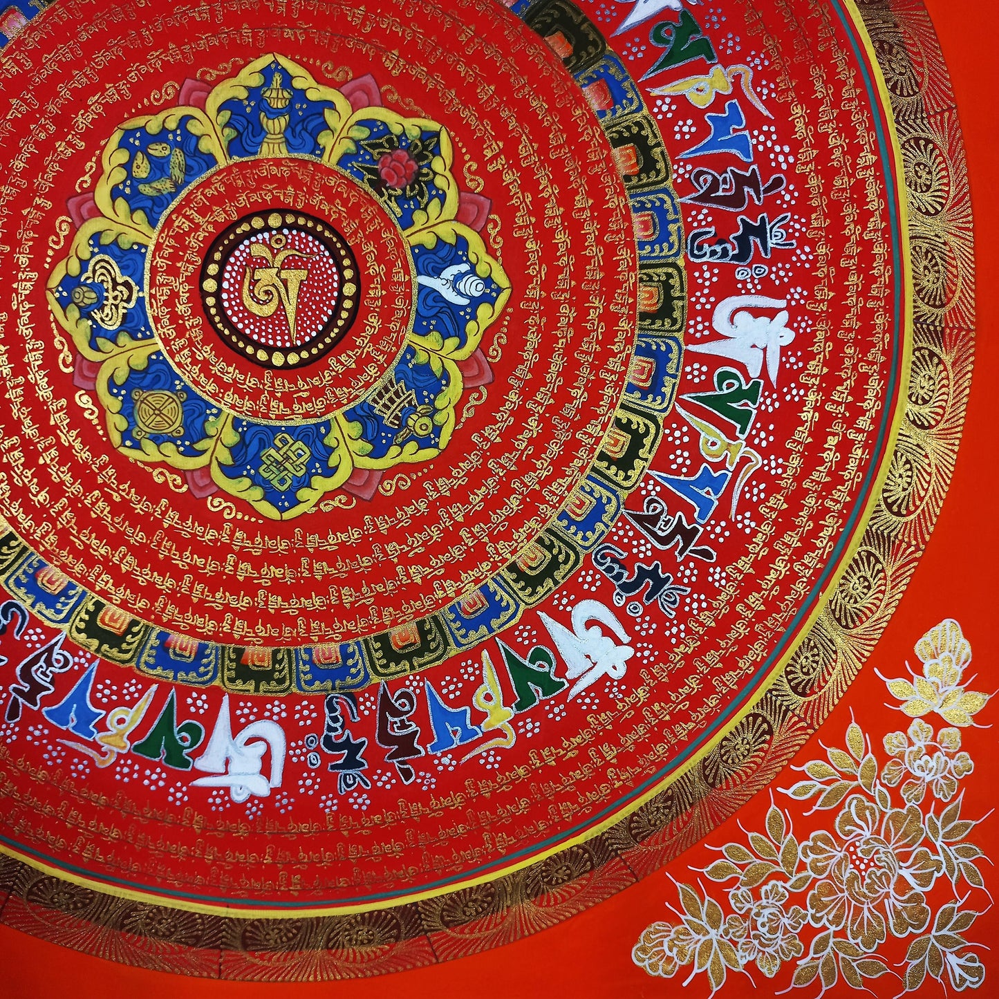 Om Mantra Mandala Thangka | Hand-Painted Tibetan Wall Art