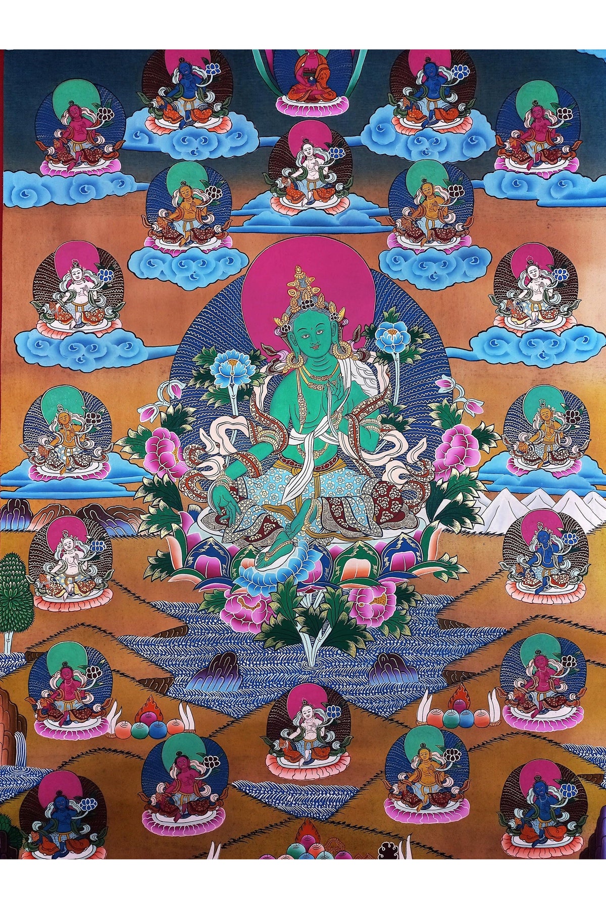 21 Green Tara Thangka Painting - Hand-Painted Tibetan Wall Hanging