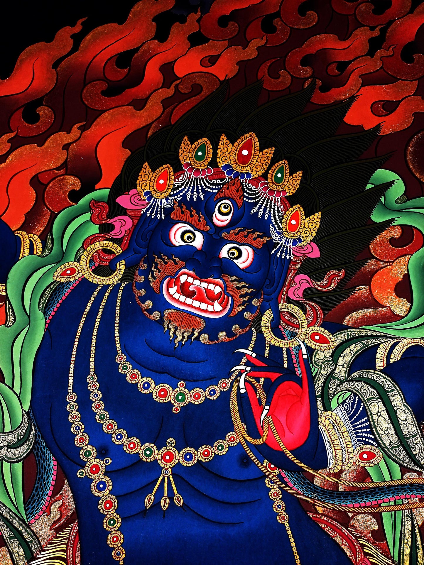 Hand-Painted Vajrapani Thangka Painting, Tibetan Buddhist Art (29x40 in)