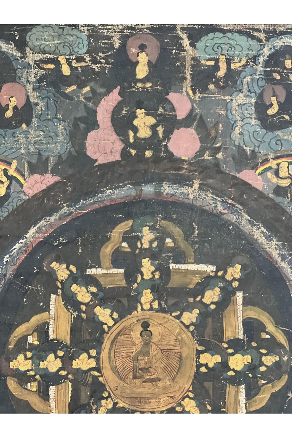 Old Buddha Life Story Mandala | Tibetan Thangka Painting, Meditation Art with Cotton Brocade