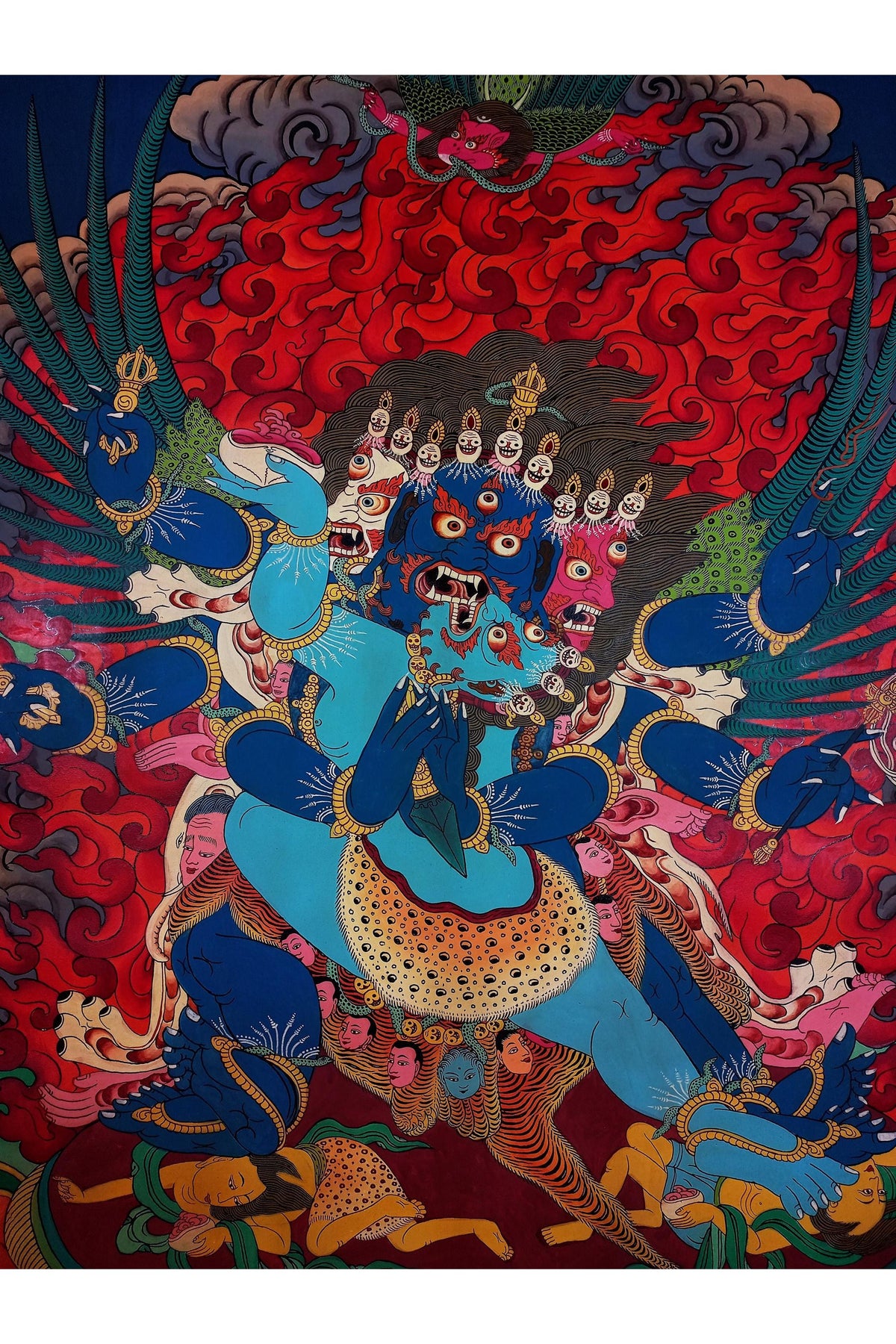 Hand-Painted Vajrakilaya Thangka Painting - Smoky Tibetan Art, 27x40 in