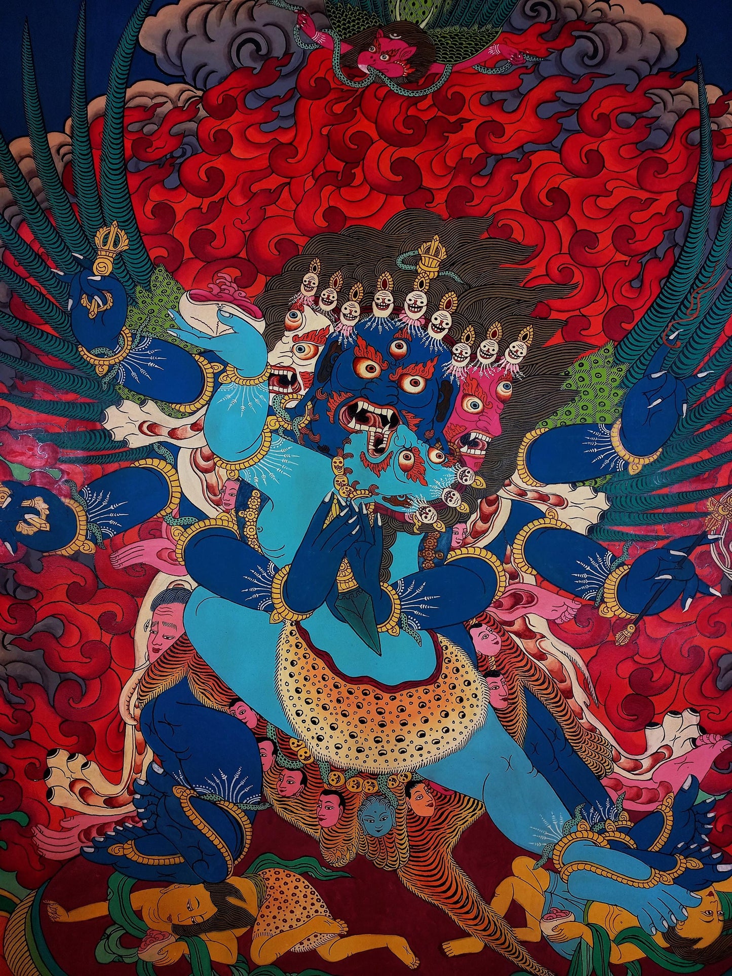 Hand-Painted Vajrakilaya Thangka Painting - Smoky Tibetan Art, 27x40 in