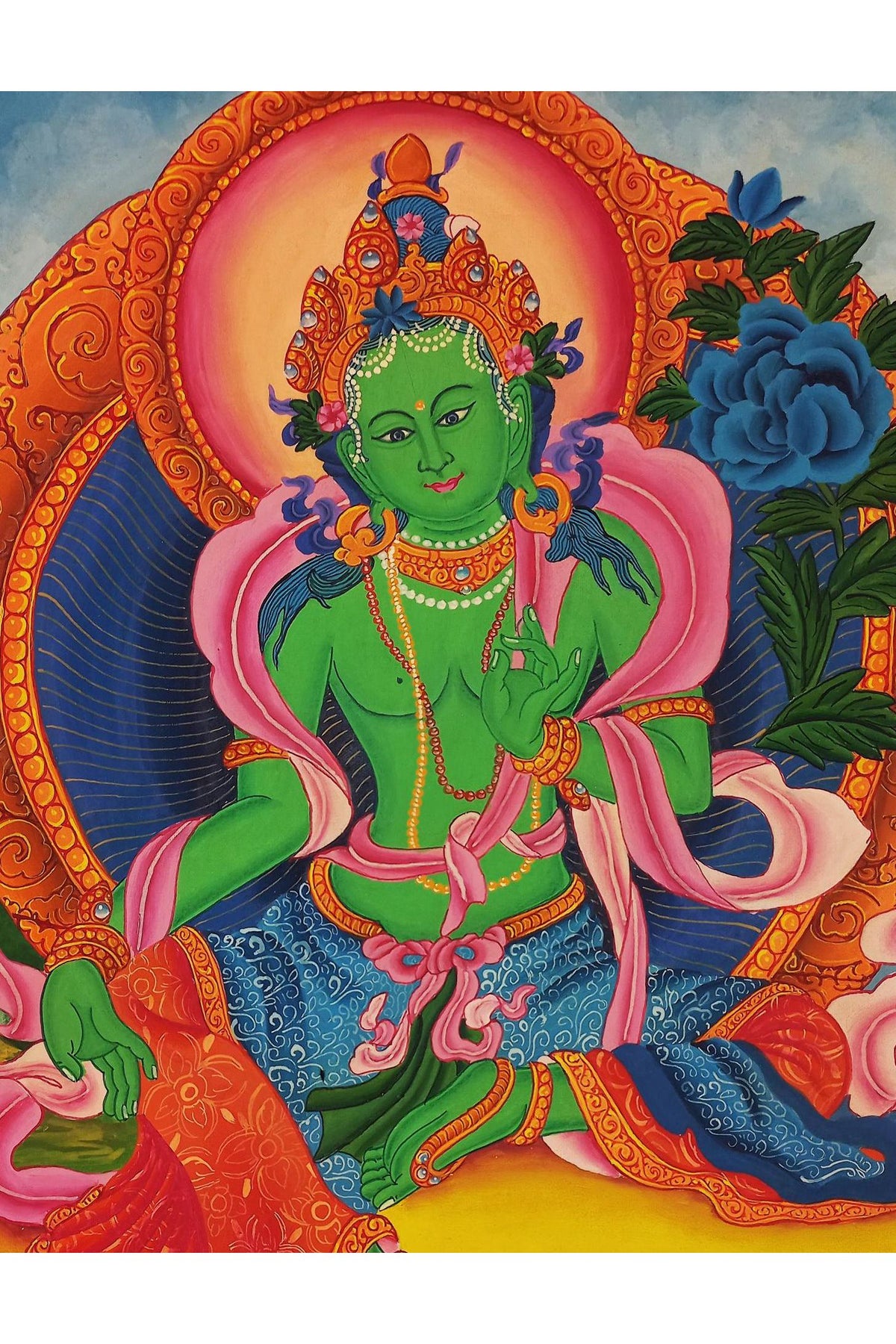 Green Tara Thangka Painting | Hand-Painted Newari Paubha Art