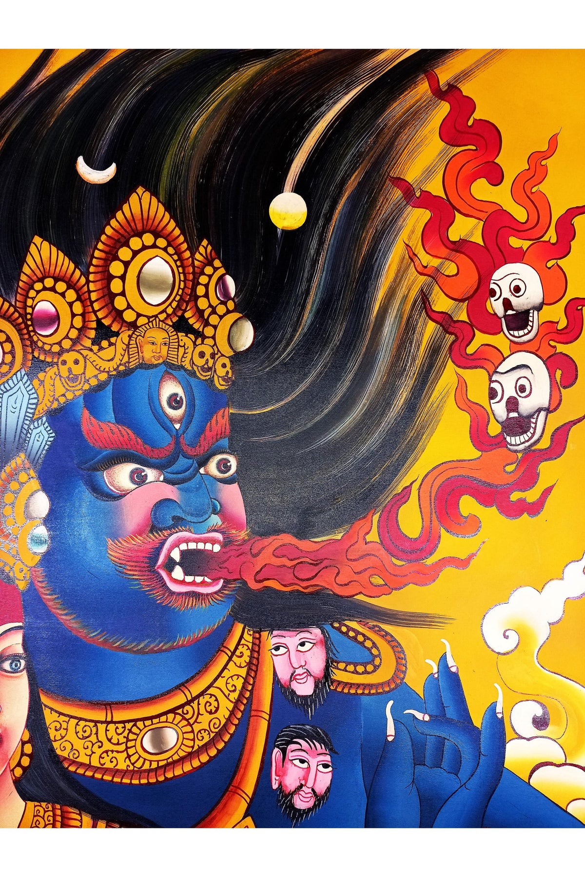 Hand-Painted Bhairava and Kumari Thangka Painting: Hindu Buddhist Art