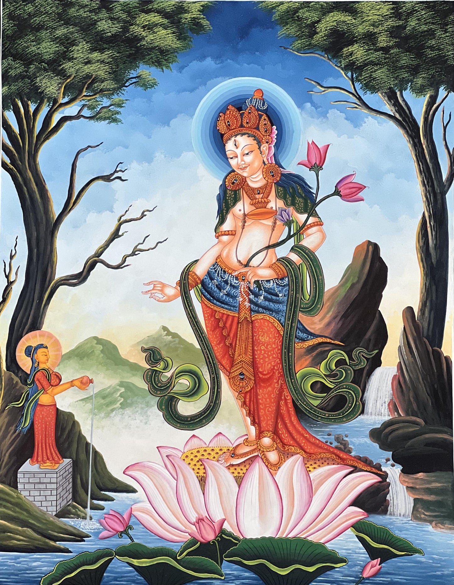 Standing White Tara Thangka | Newari Paubha Masterpiece | Buddhist Compassion Art | Handmade Nepal Painting