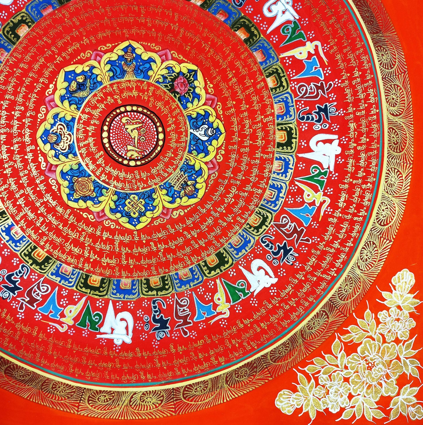 Handmade OM Mantra Mandala Thangka Painting | Tibetan Sacred Art