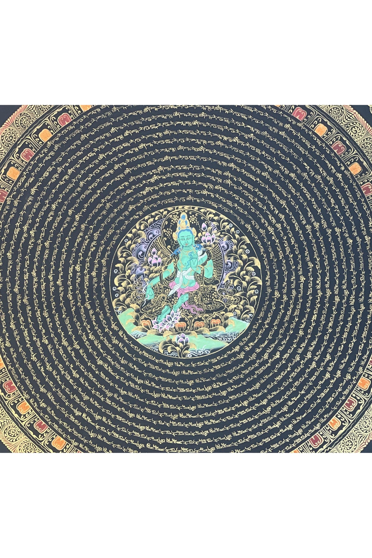 Hand-Painted Green Tara Mandala Thangka | Tibetan Meditation Art, Silk Brocade