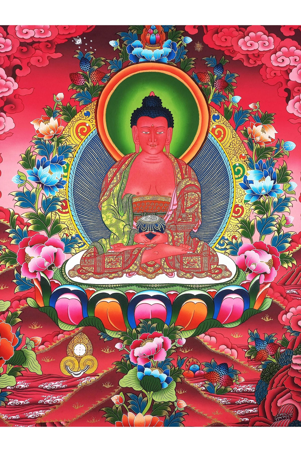 Hand-Painted Amitabha Buddha Thangka: Gold Tibetan Meditation Art