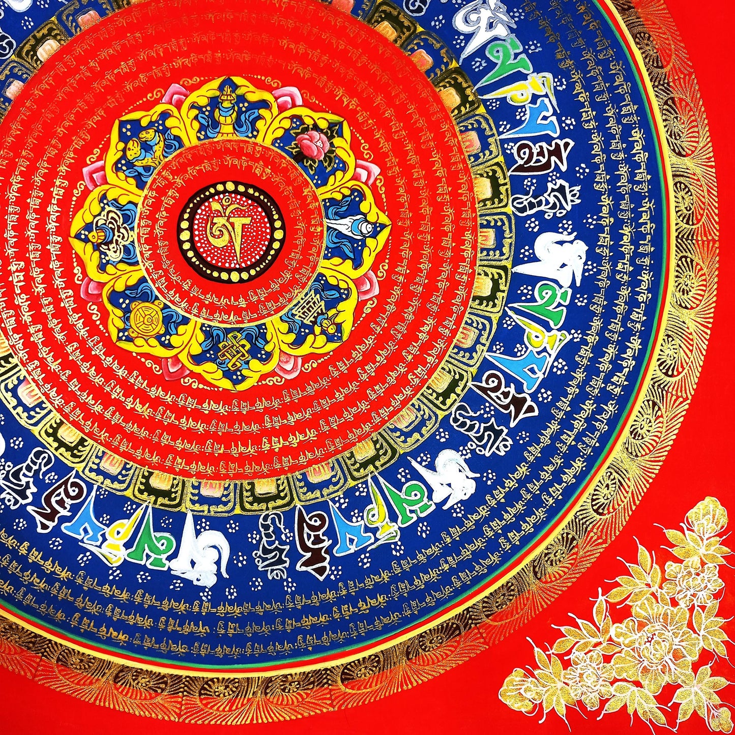 Om Mantra Mandala Thangka Painting | Hand-Painted Tibetan Meditation Art