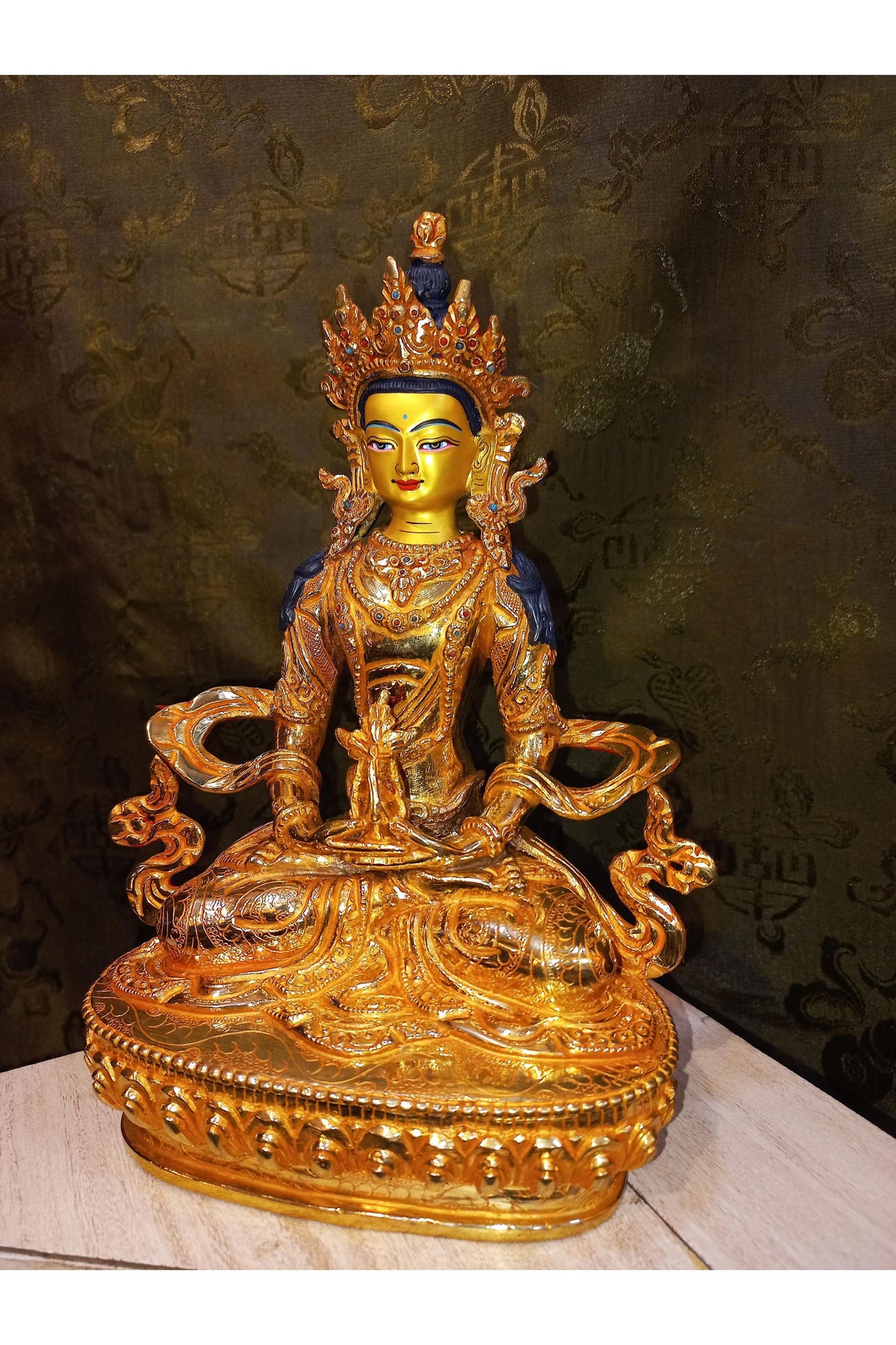 24K Gold Gilded Amitayus Buddha Statue | Handmade Nepalese Artwork