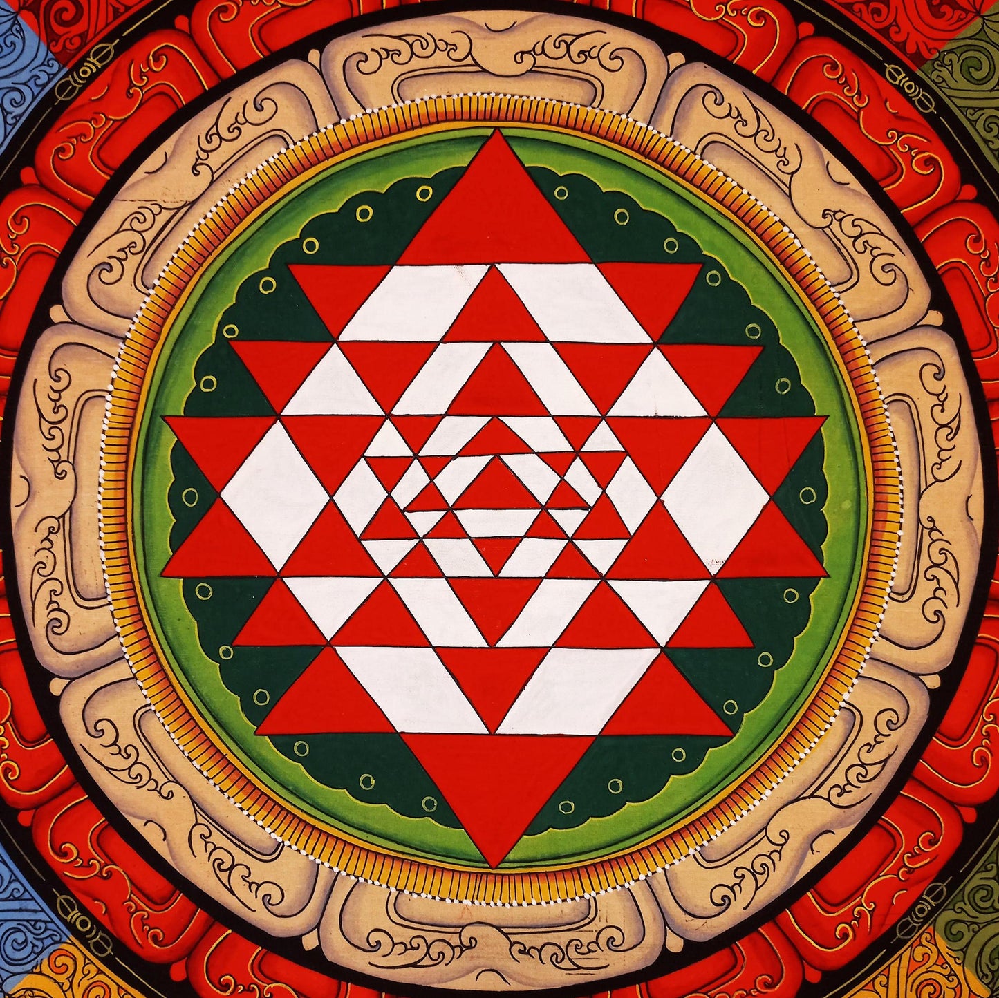 Hand-Painted Sri Yantra Thangka, Newari Pauva Art