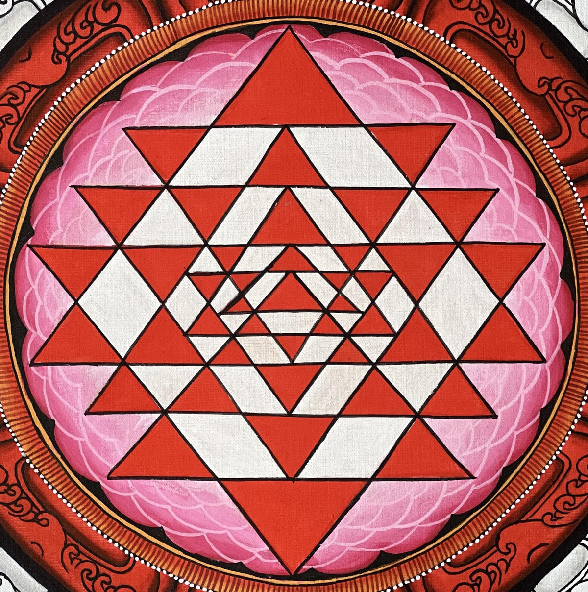 Handmade Shree Yantra Painting, Newari Thangka Art on Canvas