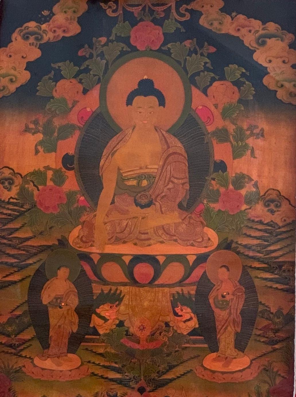 Vintage Shakyamuni Buddha Thangka Painting, Tibetan Art