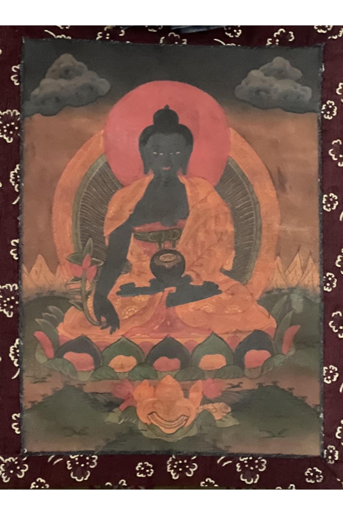 Antique Medicine Buddha Thangka Painting, Tibetan God of Healing