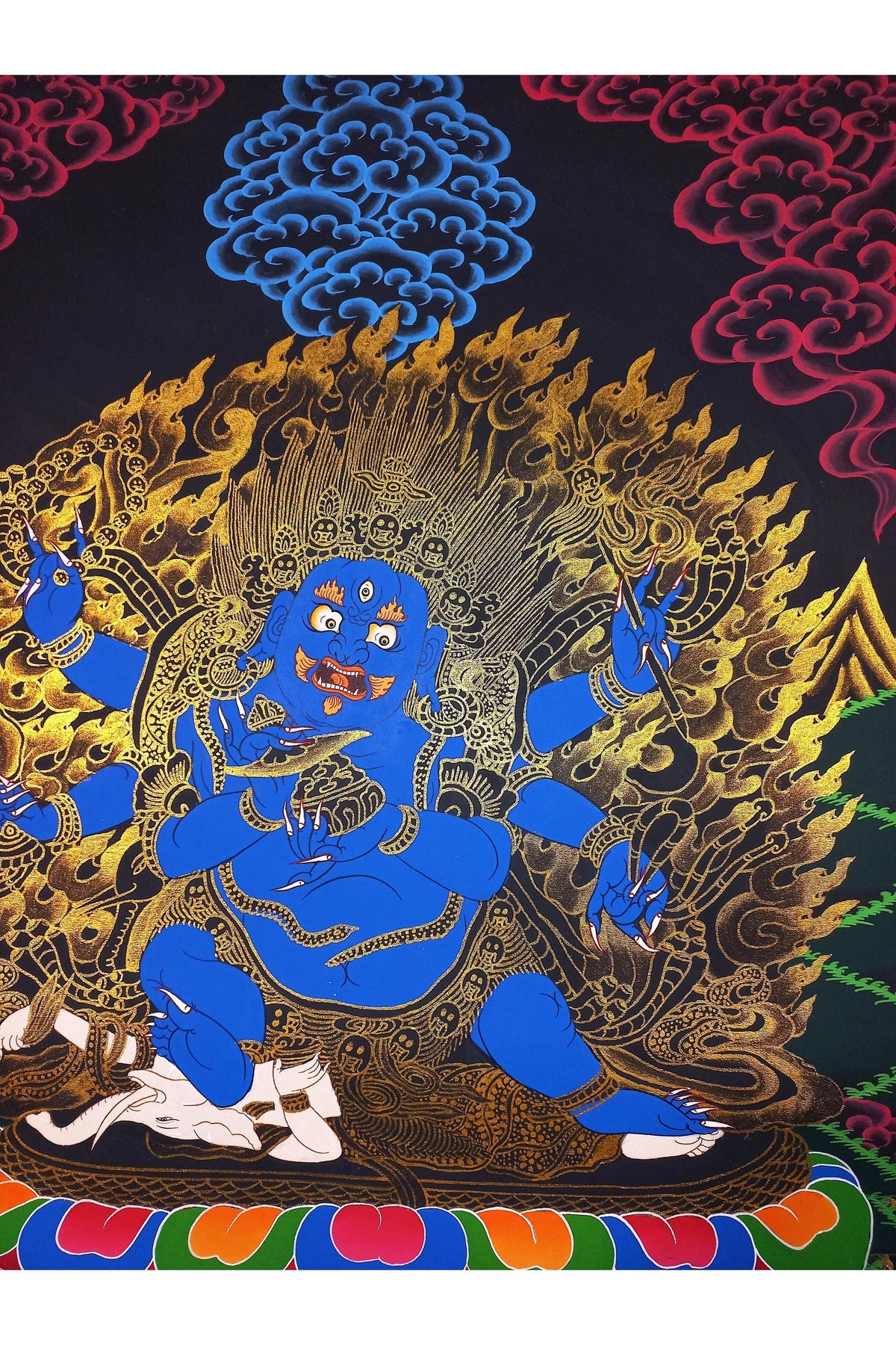 Hand-Painted Black Mahakala Thangka – Tibetan Protector of Wisdom, Nepal (17x24 inch)