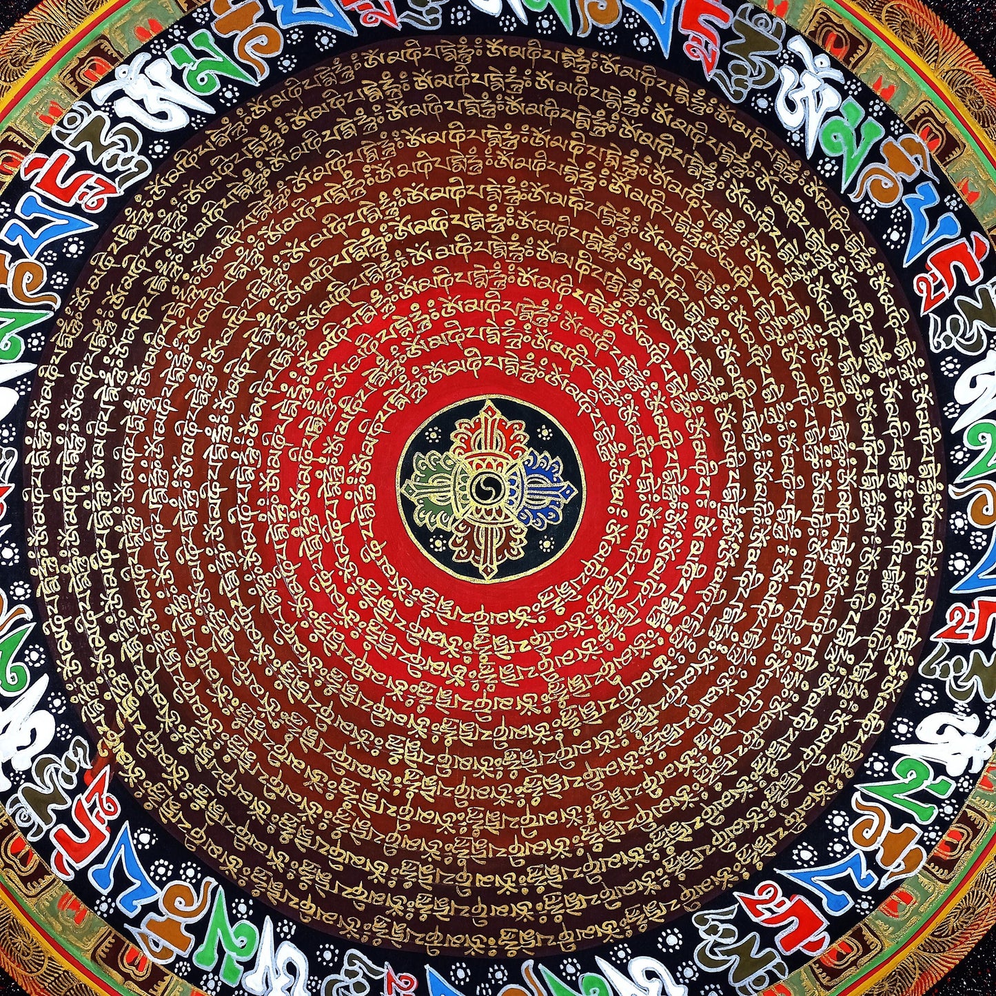 Handmade Om Mantra Mandala Thangka | Tibetan Meditation Art