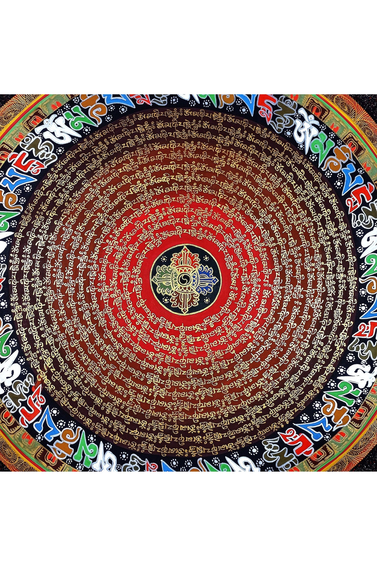 Handmade Om Mantra Mandala Thangka | Tibetan Meditation Art