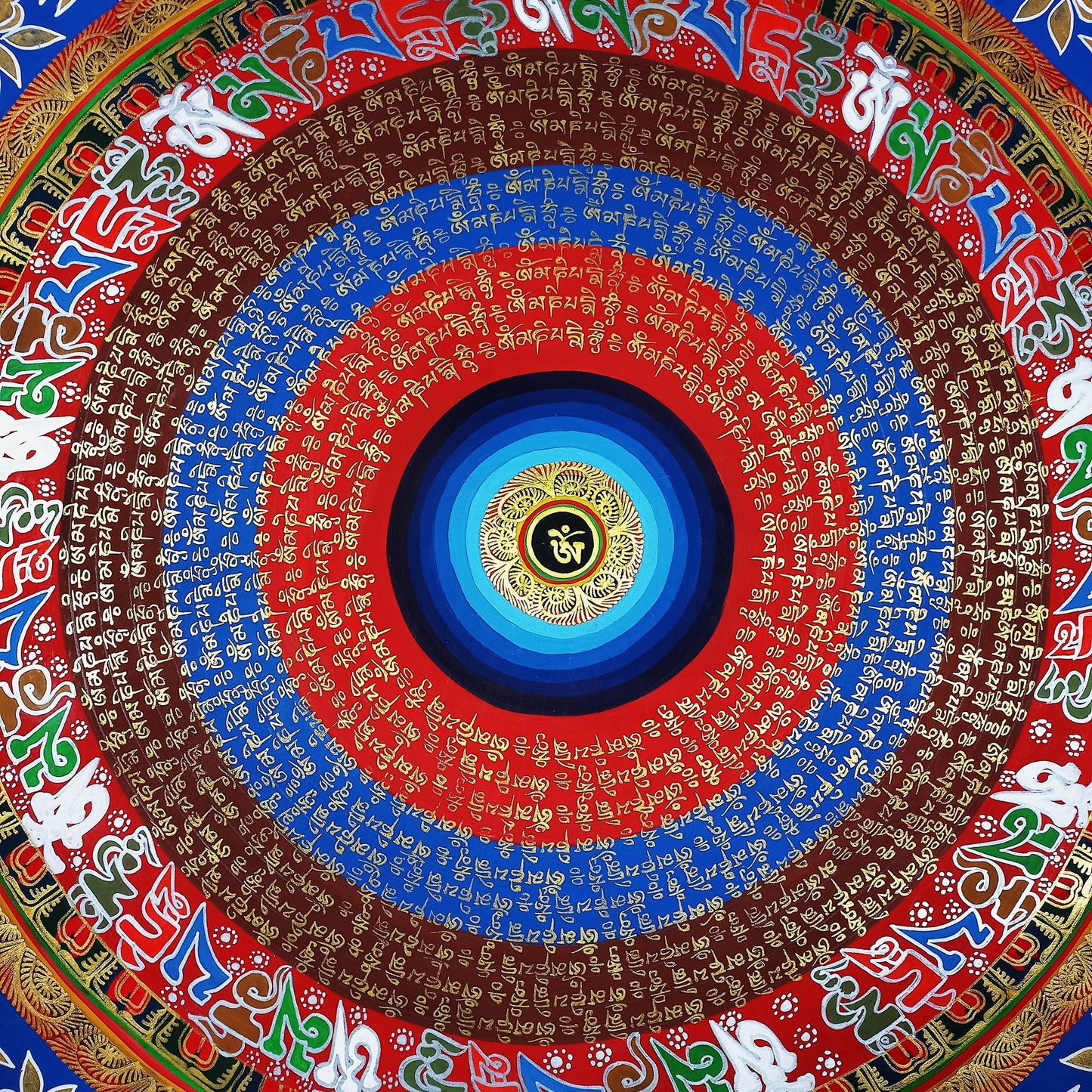 Om Mantra Mandala Thangka | Tibetan Meditation Painting, Good Luck Art
