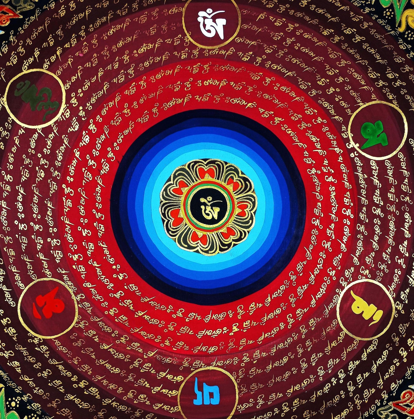 Om Mantra Mandala Thangka Painting | Tibetan Meditation Art