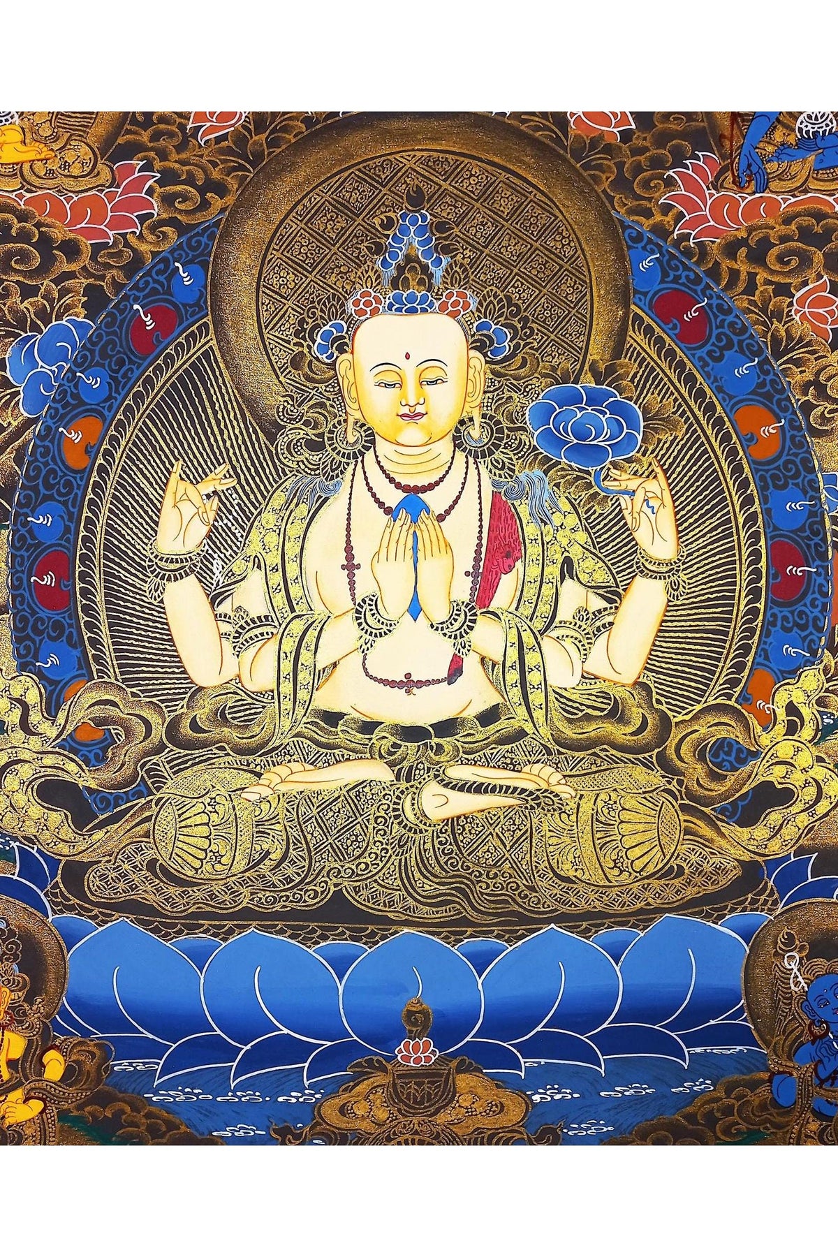 Hand-Painted Chenrezig Thangka: Avalokiteshvara Compassion Buddha Art (18x24)