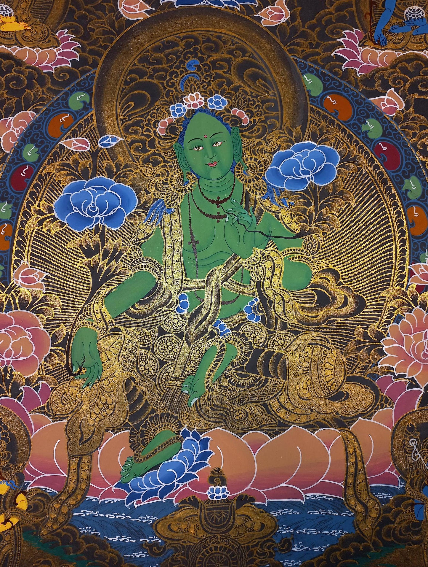 Green Tara Thangka Painting: Original Tibetan Compassion Art