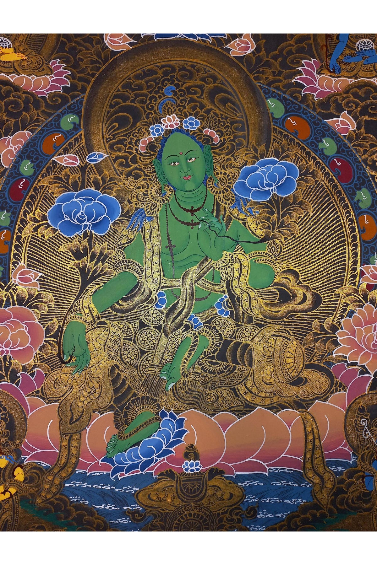 Green Tara Thangka Painting: Original Tibetan Compassion Art