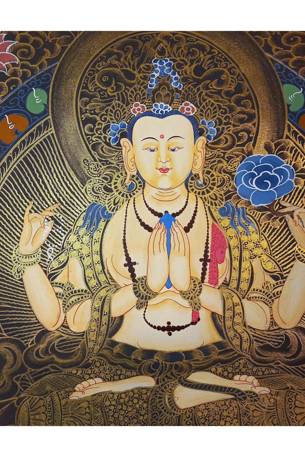 Hand-Painted Chenrezig Thangka: Avalokiteshvara Bodhisattva, Tibetan Art