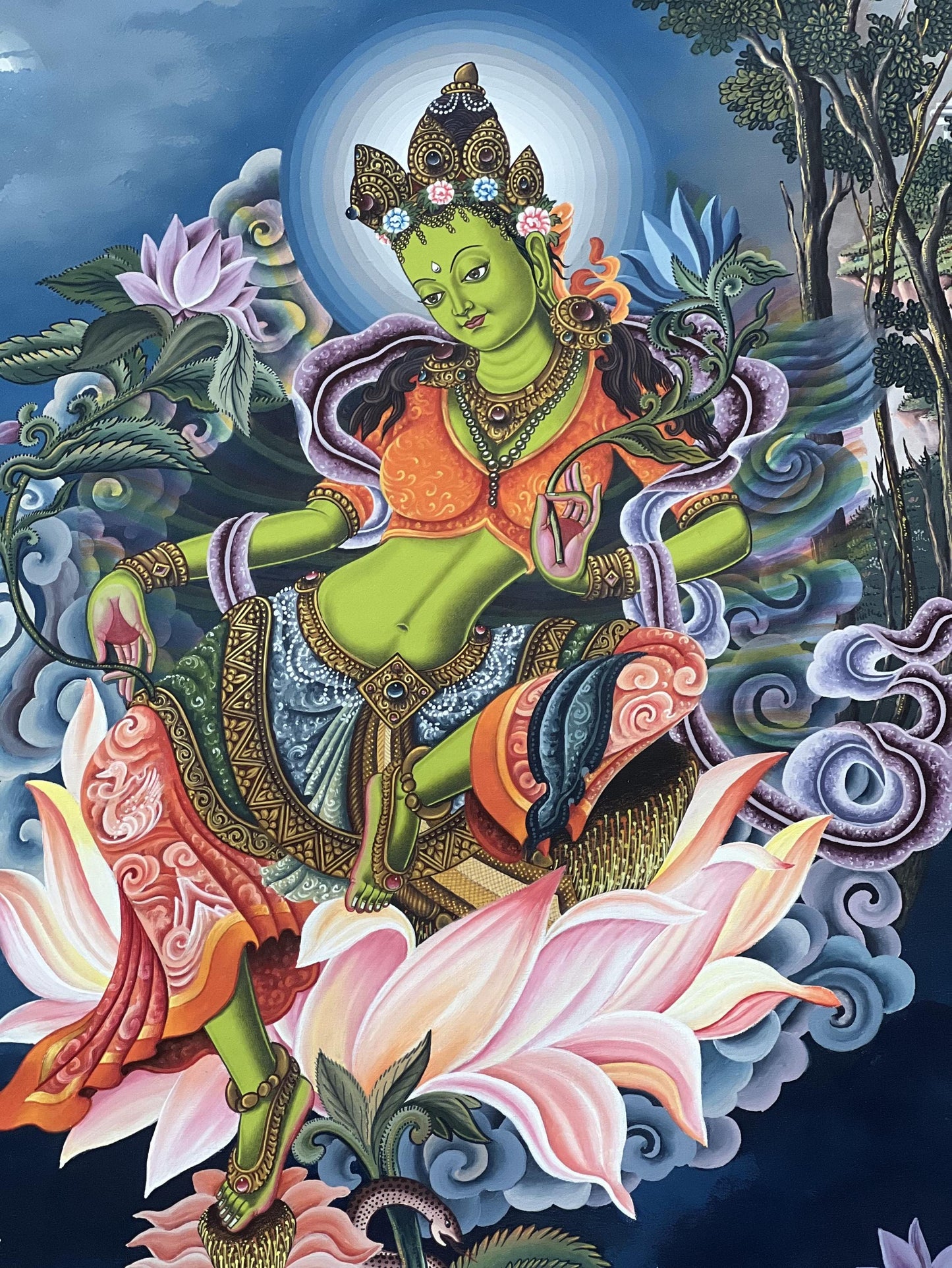 Green Tara Thangka Painting, Newari Pauva Art, Tibetan Buddhism