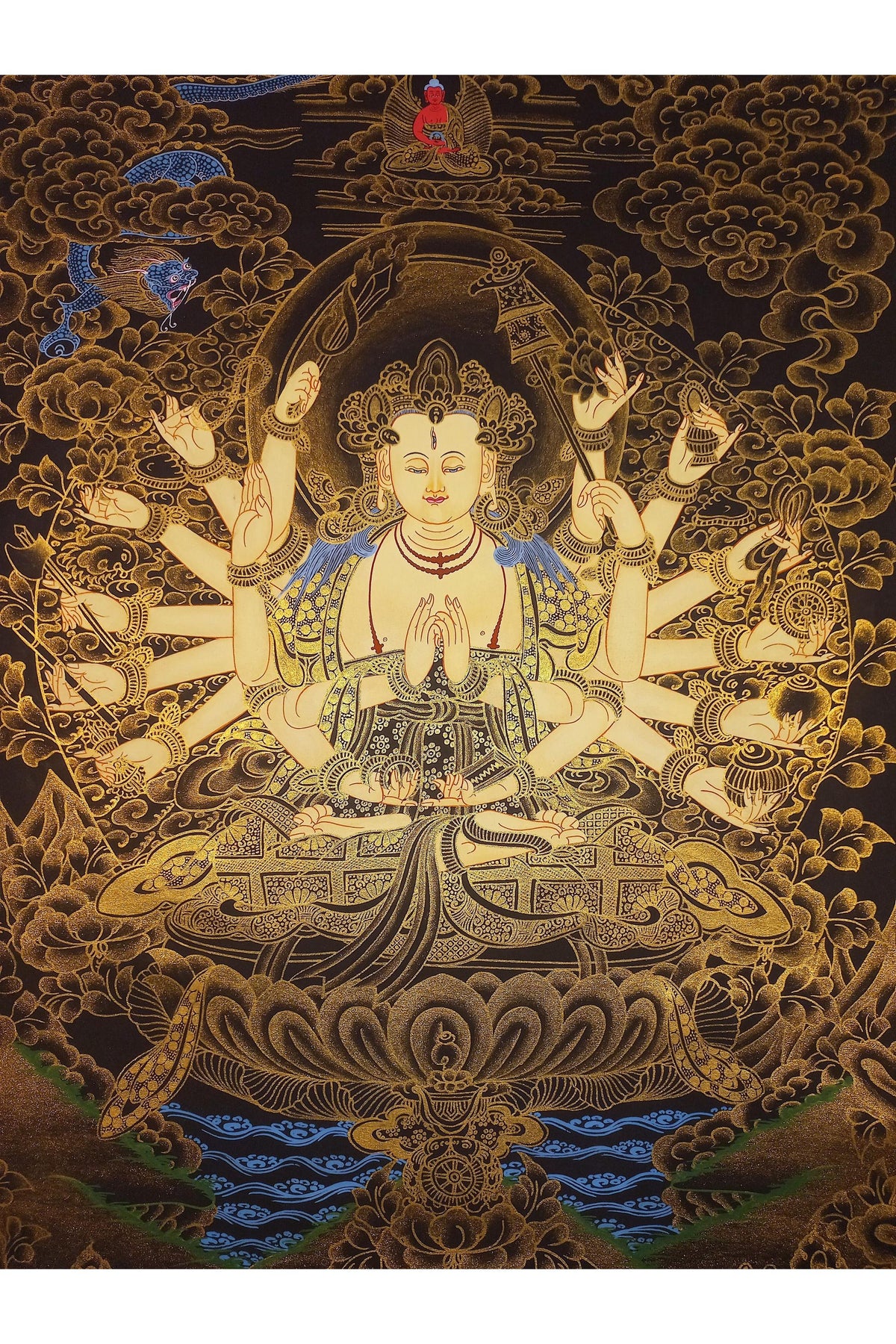 Hand-Painted Goddess Chundi Thangka Painting, Tibetan Buddhist Art