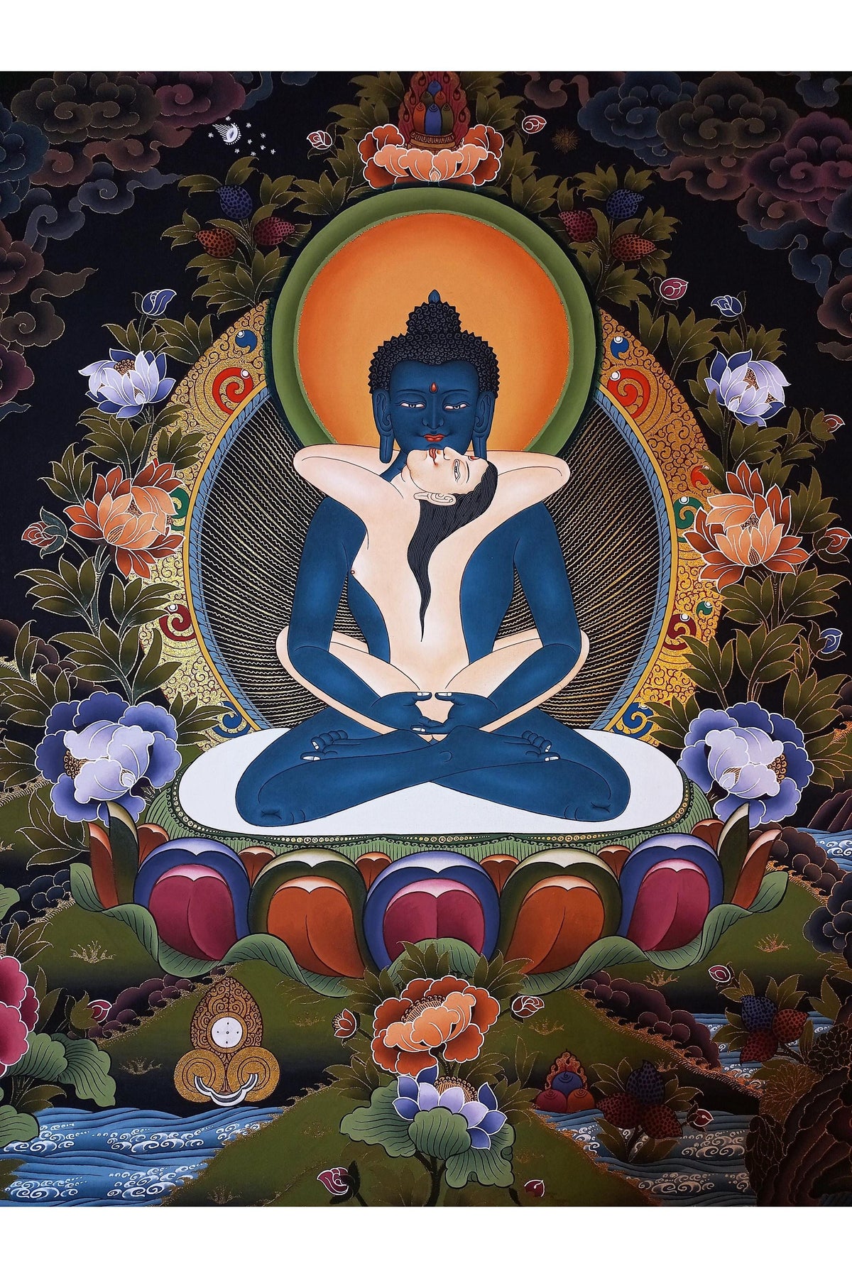 24K Gold Samantabhadra Thangka Painting - Tibetan Yab-Yum Art