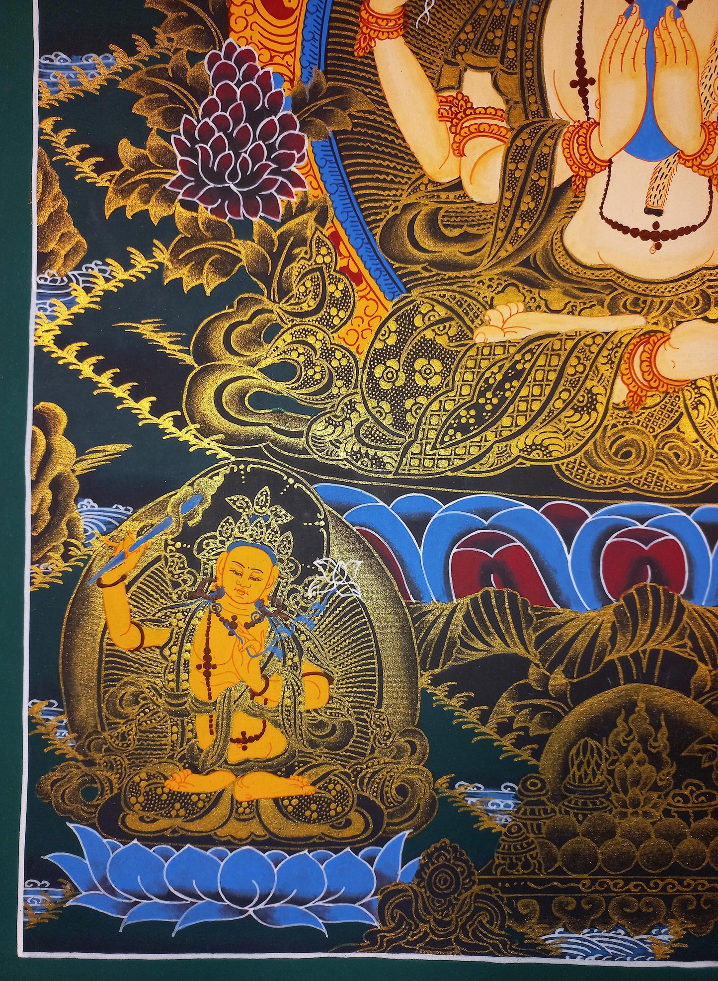Hand Painted Chenrezig Thangka, Avalokiteshvara Buddha Art From Nepal (18x24-Inch)