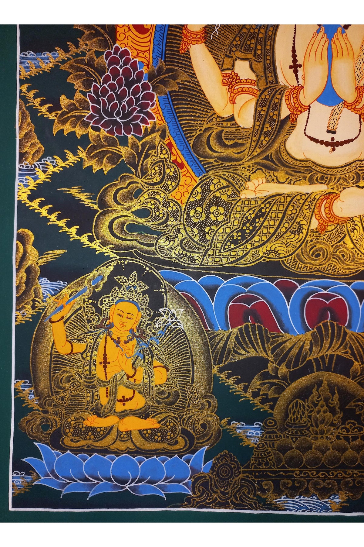 Hand Painted Chenrezig Thangka, Avalokiteshvara Buddha Art From Nepal (18x24-Inch)