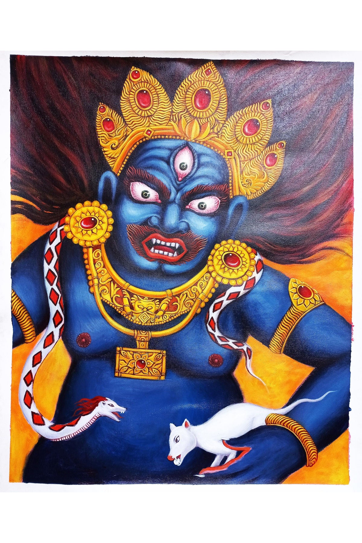 Black Jambhala Acrylic Painting: God of Wealth, Meditation Art (24x30)