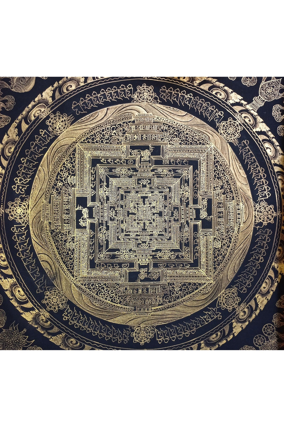 Hand Painted Kalachakra Mandala, Wheel of Life Thanka with Silk Brocade