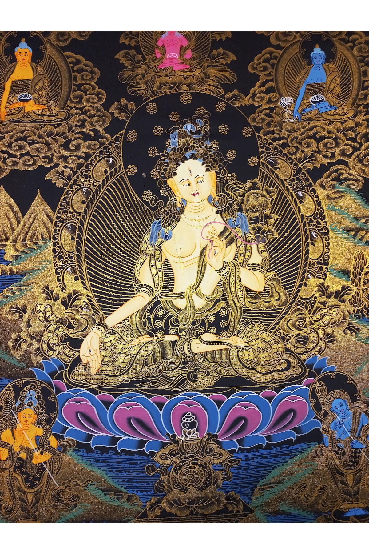 Hand-Painted White Tara Thangka, Mother Goddess Art (18x24-inch)