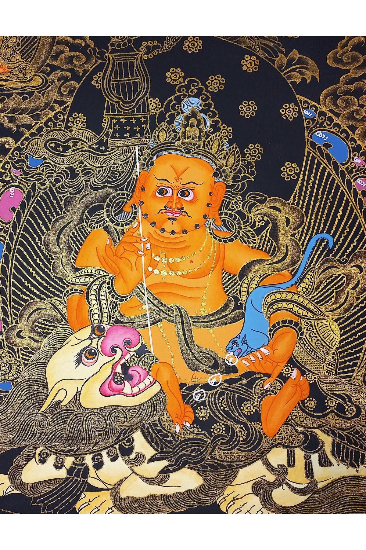 Hand Painted Kubera Thangka, Jambhala God of Wealth, Tibetan Art