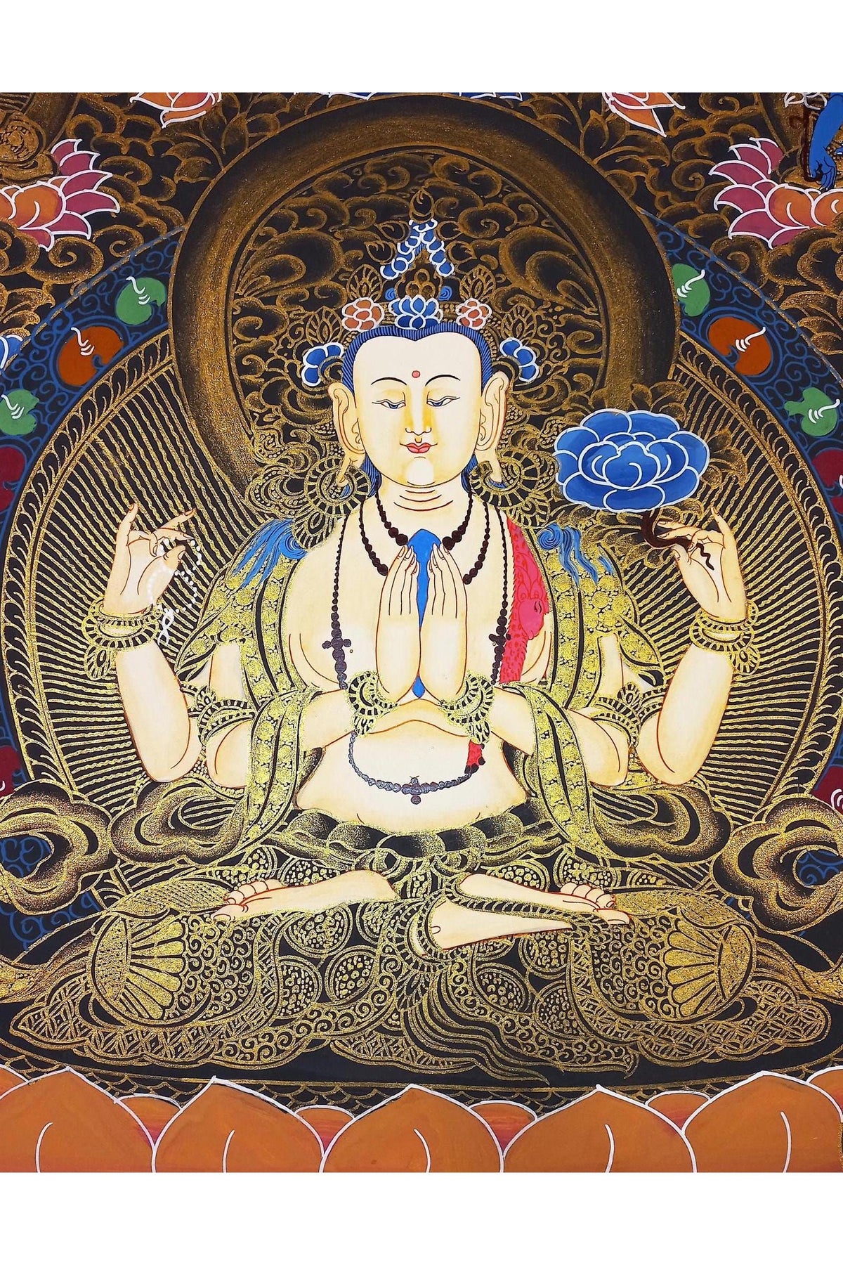 Hand-Painted Chenrezig Thangka: Avalokiteshvara Bodhisattva Art, 18x24