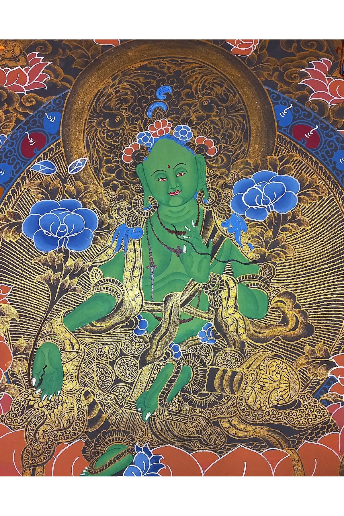 Green Tara Thangka Painting: Hand-painted Tibetan Meditation Art (18x24 Inch)