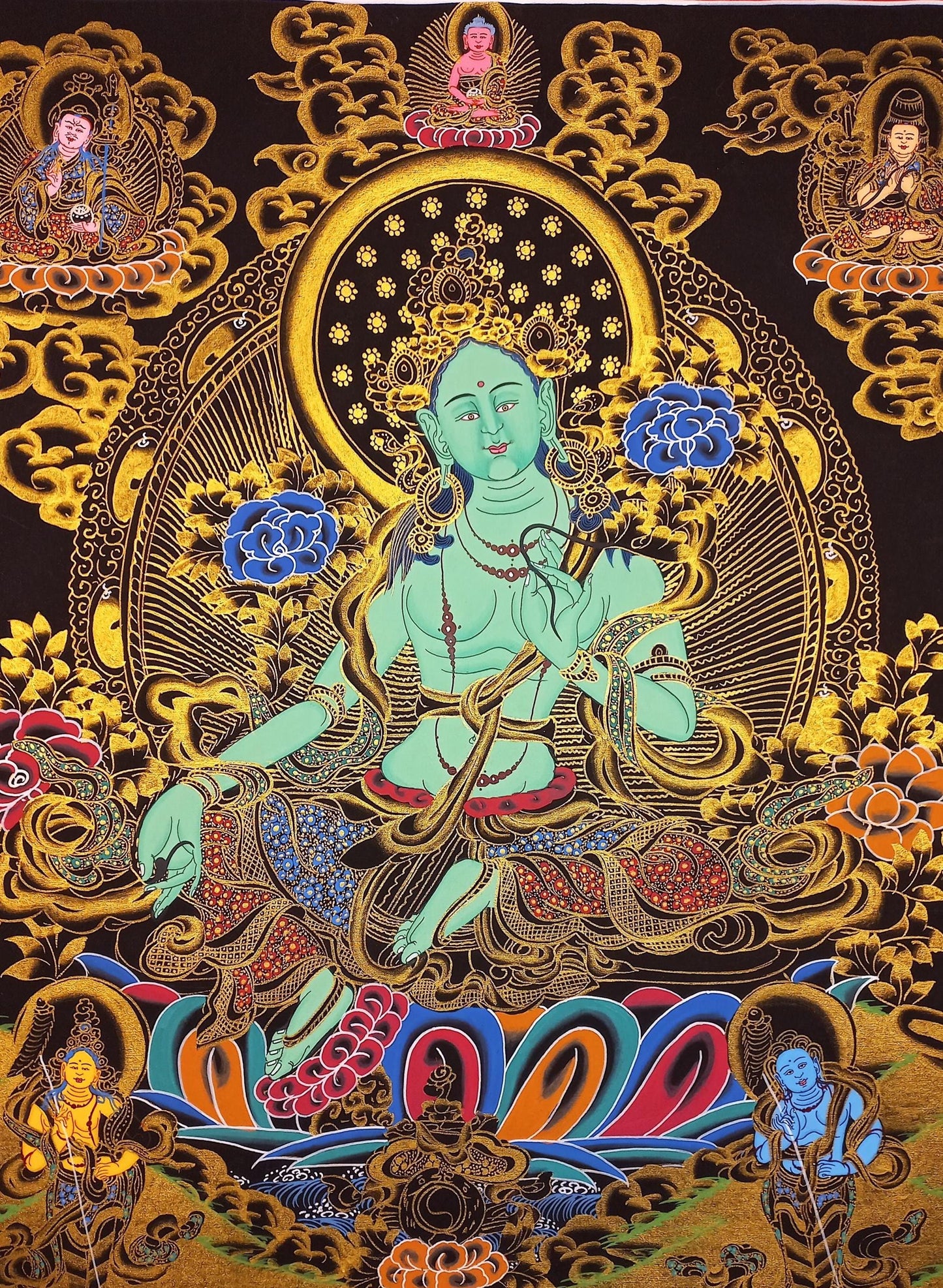 Green Tara Thangka Painting: Hand-Painted Tibetan Compassion Art, 18x24