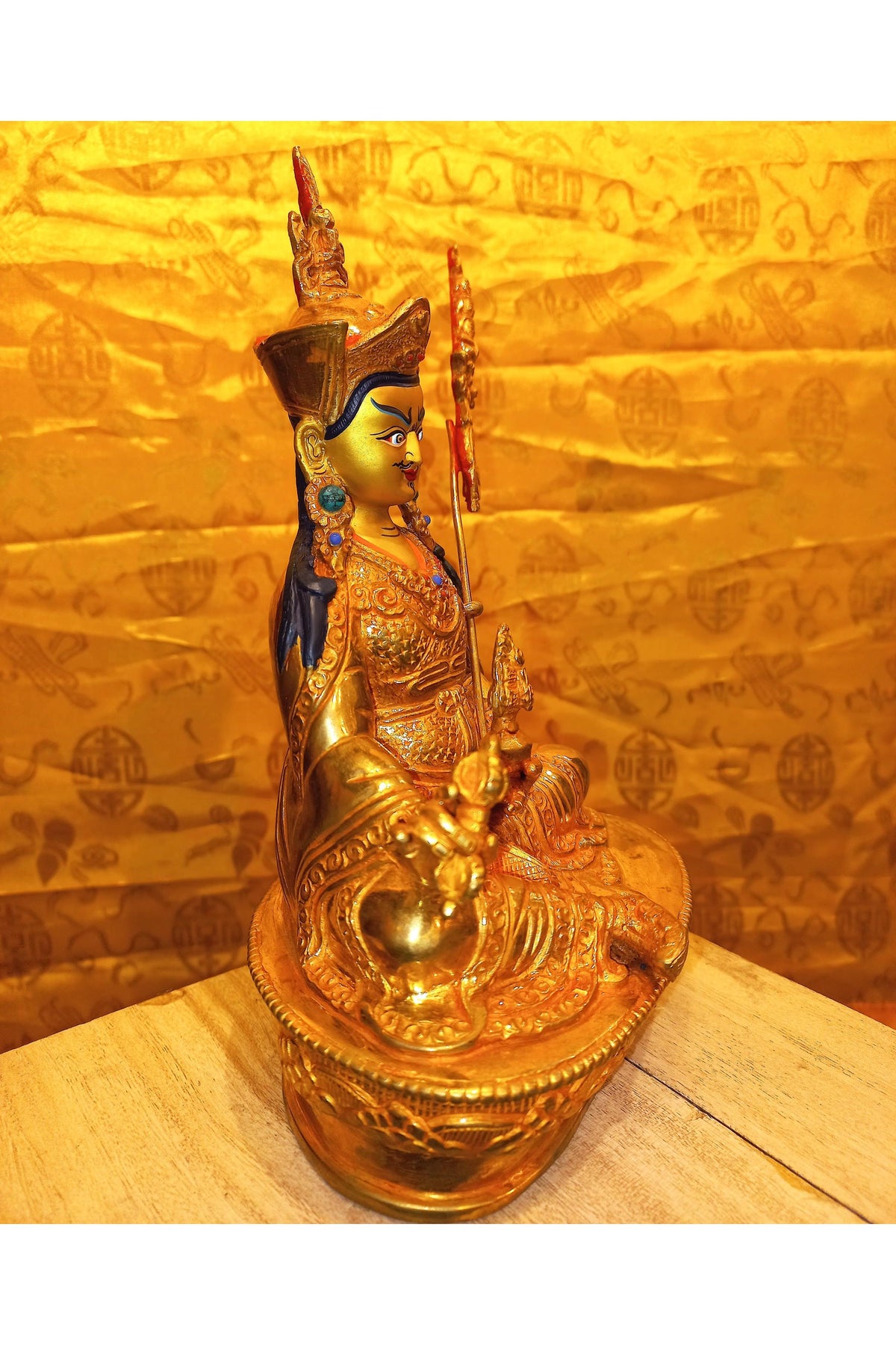 24K Gold Gilded Padmasambhava Statue | Handmade Copper Buddhist Art