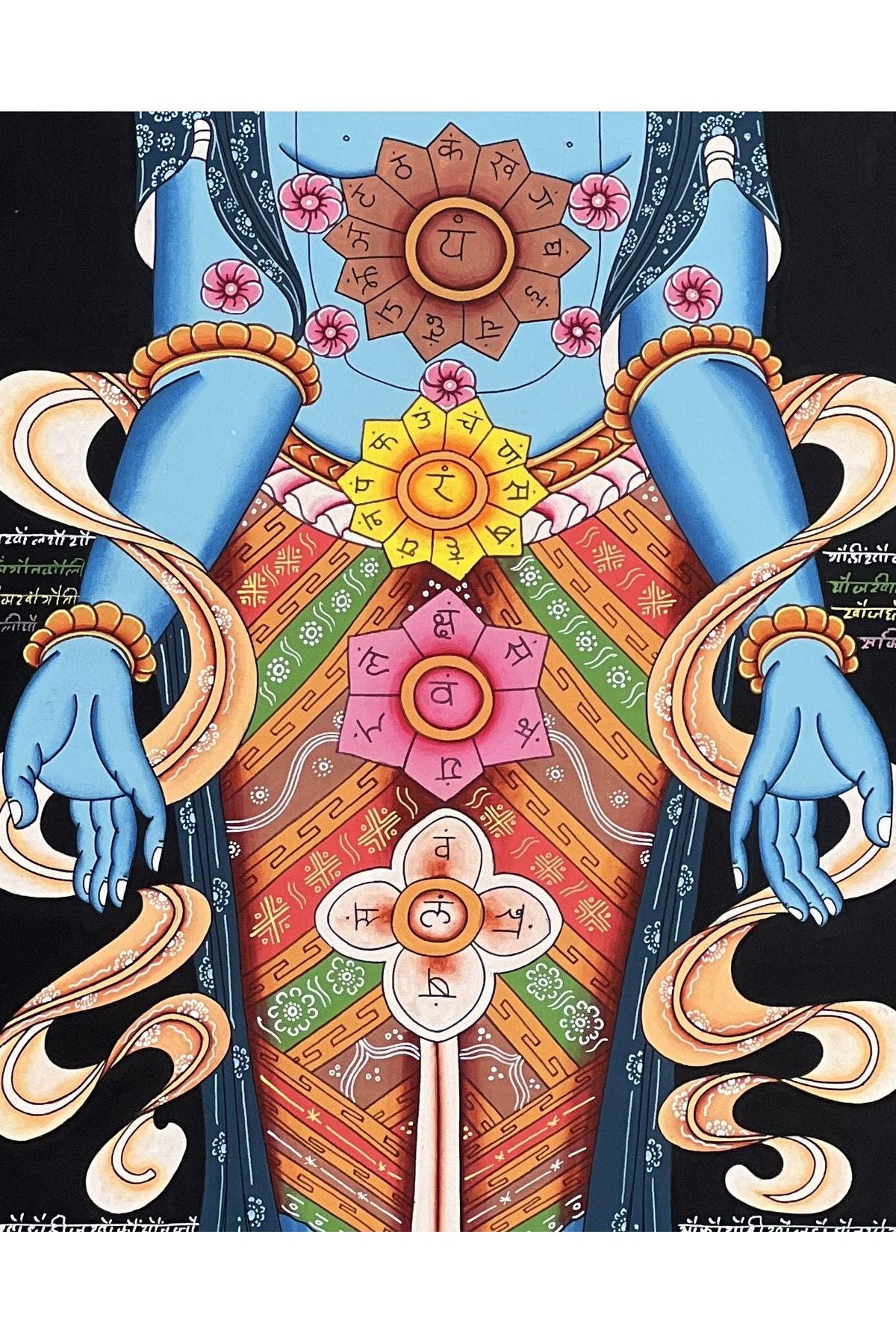 Hand-Painted 7 Chakra Tibetan Thangka Painting on Canvas