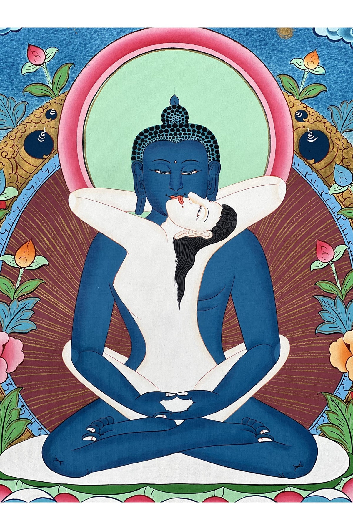 Hand-Painted Buddha Shakti Thangka: Tibetan Meditation Art (18x24)