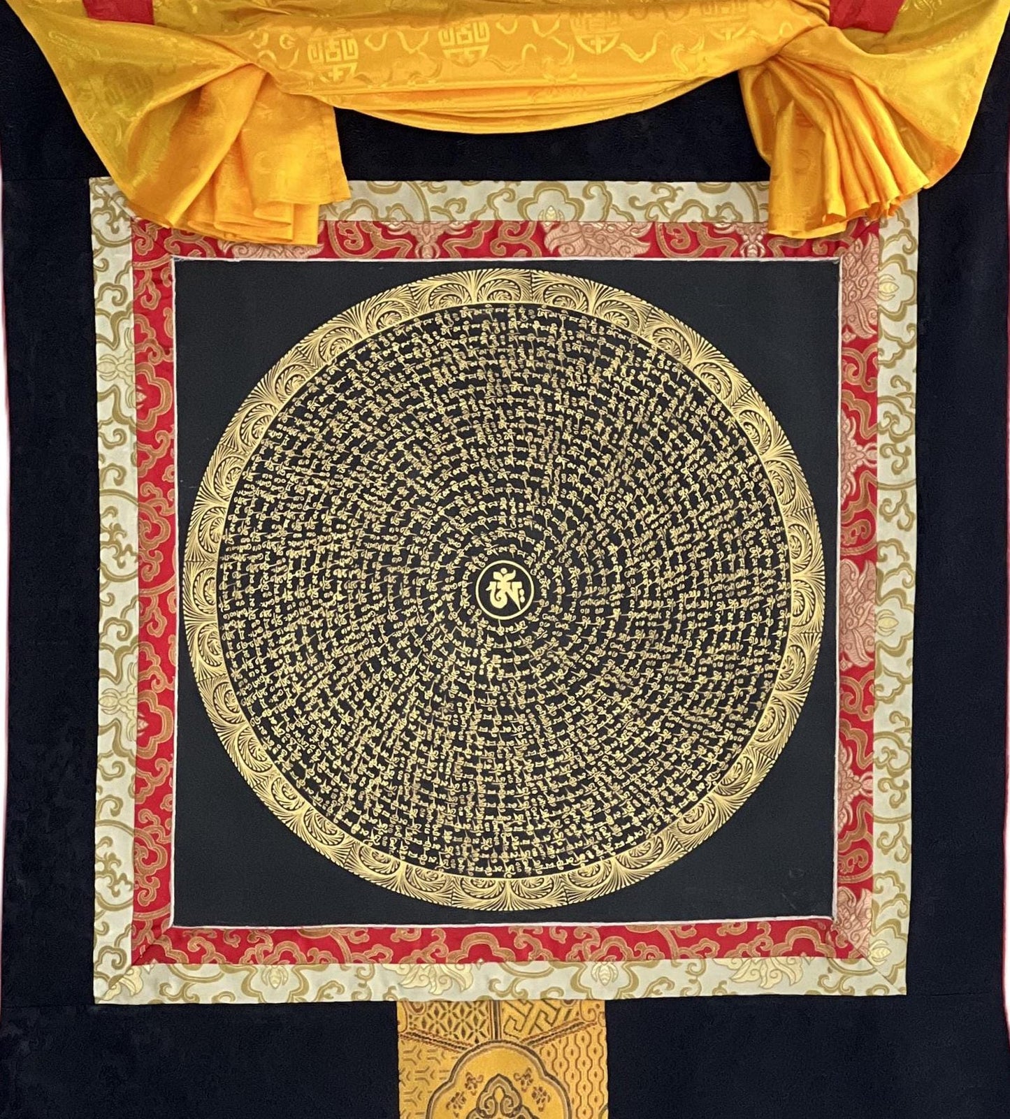 Hand-Painted Om Mantra Mandala Thangka | Tibetan Meditation Wall Hanging