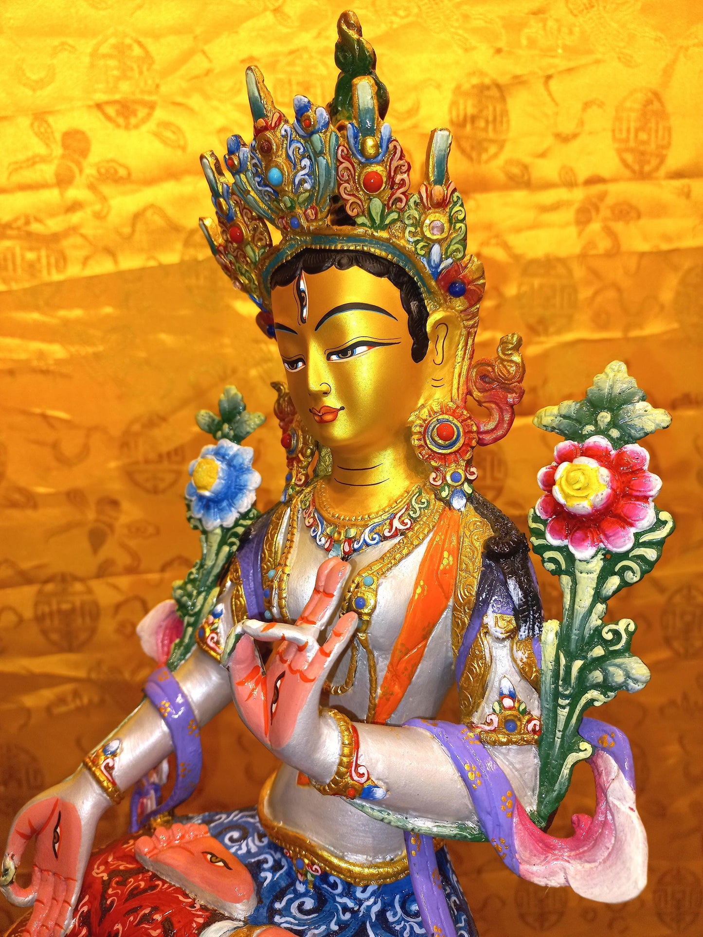 24k Gold Gilded Mother White Tara Statue | Handmade Tibetan Buddhist Art