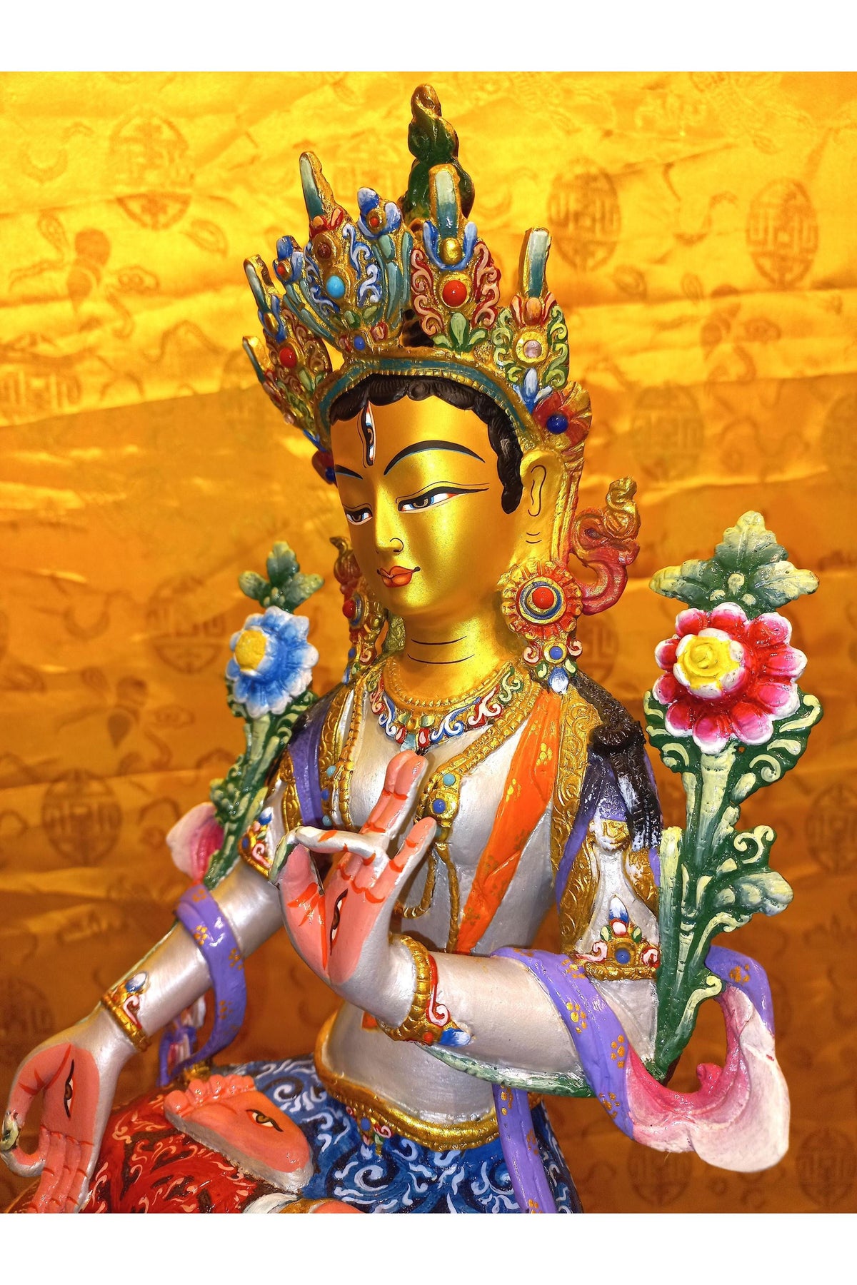 24k Gold Gilded Mother White Tara Statue | Handmade Tibetan Buddhist Art